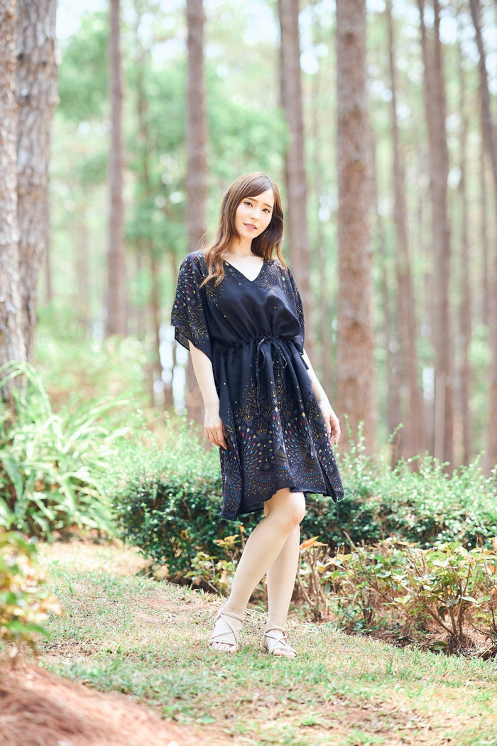 Rayon Boho Tops Dress Kimono - Black Firework - Lannaclothesdesign Shop