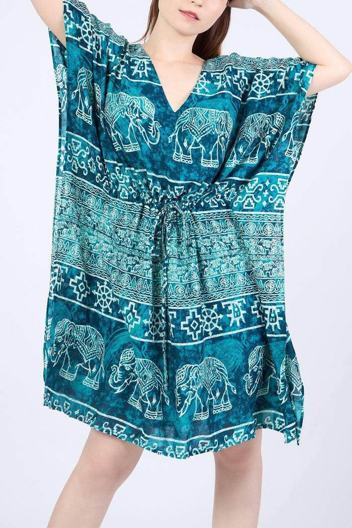 Rayon Boho Tops Dress Kimono - Teal Elephant - Lannaclothesdesign Shop