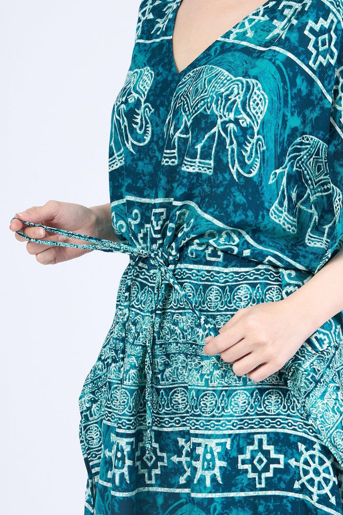 Rayon Boho Tops Dress Kimono - Teal Elephant - Lannaclothesdesign Shop