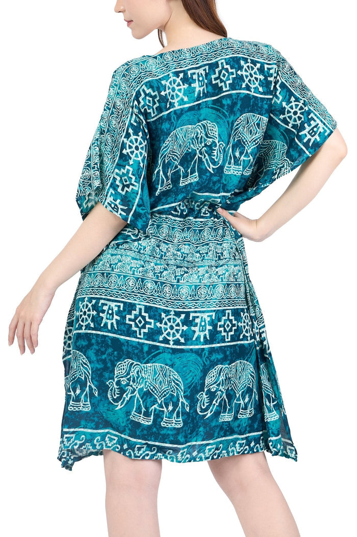 Rayon Boho Tops Dress Kimono - Teal Elephant - Lannaclothesdesign Shop