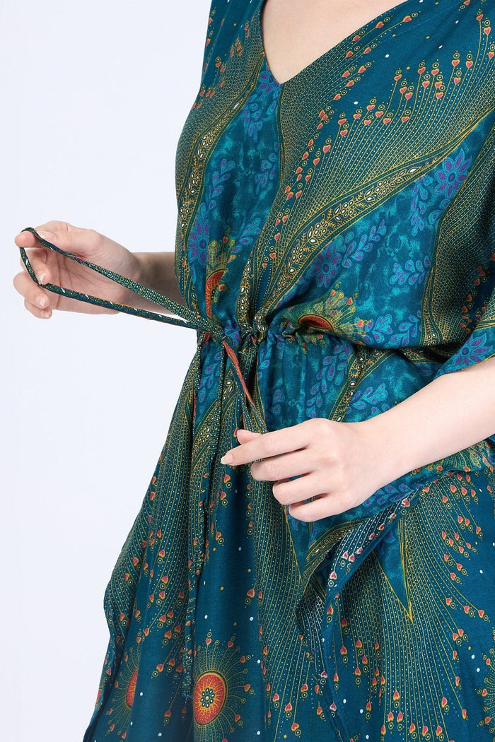 Rayon Boho Tops Dress Kimono - Teal Flower Eye - Lannaclothesdesign Shop