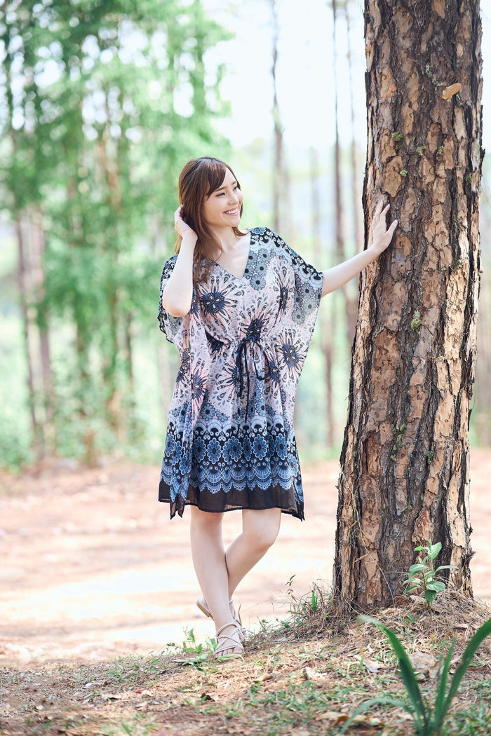 Rayon Boho Tops for Women One Size - Kimono - Black White - Lannaclothesdesign Shop