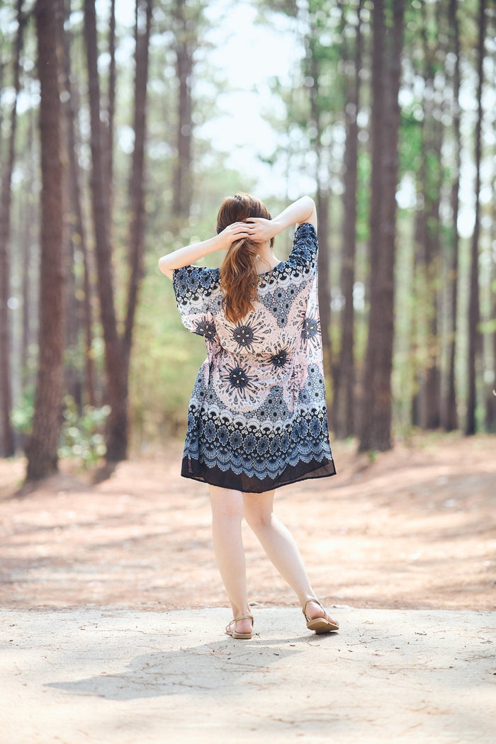 Rayon Boho Tops for Women One Size - Kimono - Black White - Lannaclothesdesign Shop