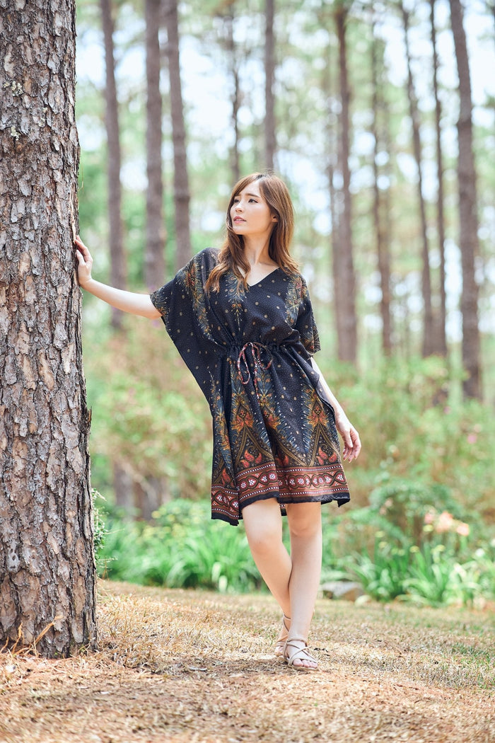 Rayon Boho Tops for Women One Size - Kimono - Black - Lannaclothesdesign Shop