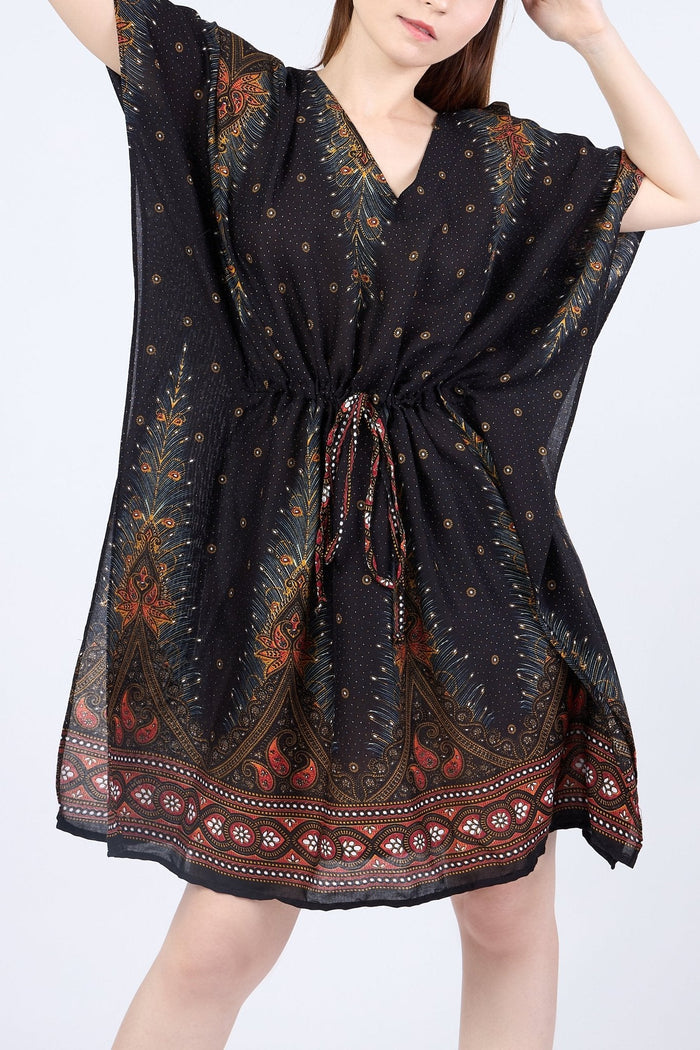 Rayon Boho Tops for Women One Size - Kimono - Black - Lannaclothesdesign Shop