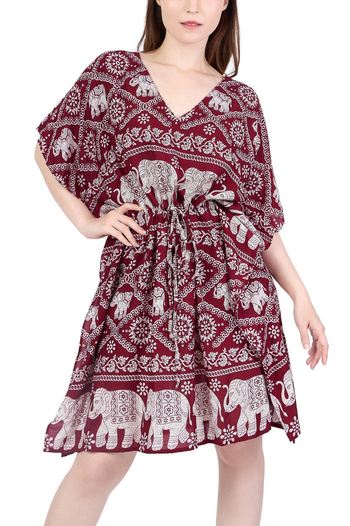 Rayon Boho Tops for Women One Size - Kimono - Burgundy - Lannaclothesdesign Shop