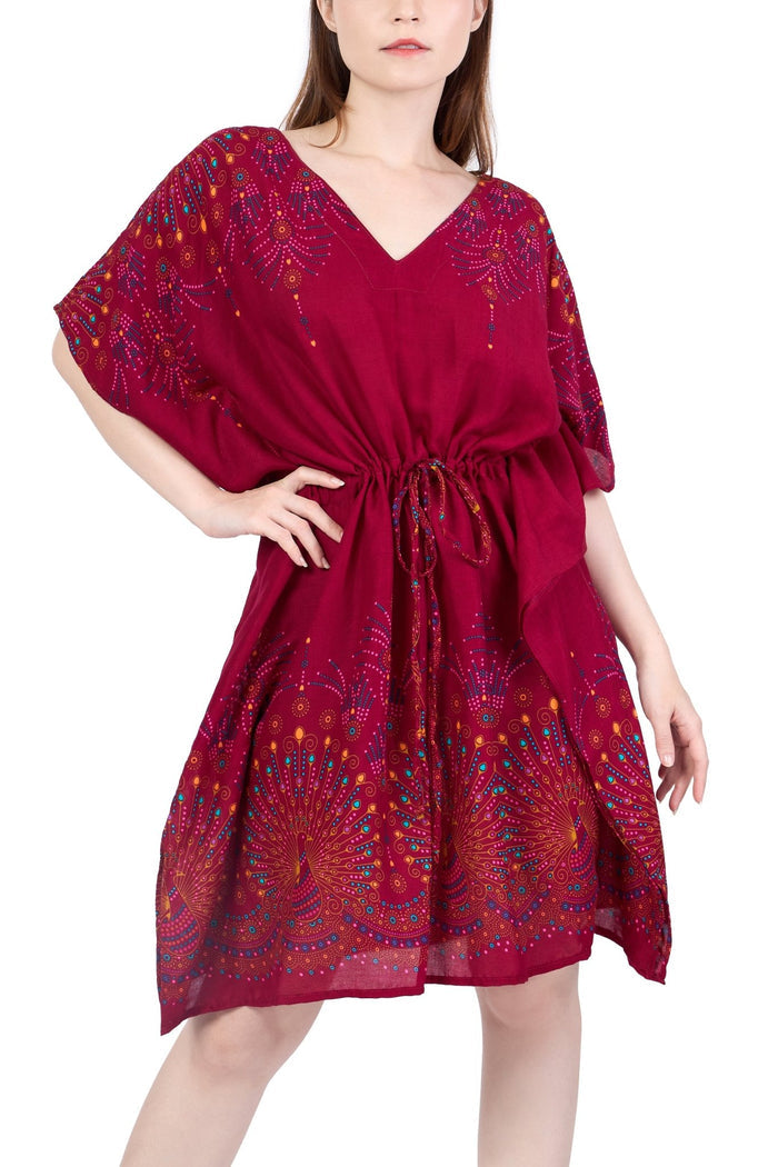 Rayon Boho Tops for Women One Size - Kimono - Burgundy - Lannaclothesdesign Shop