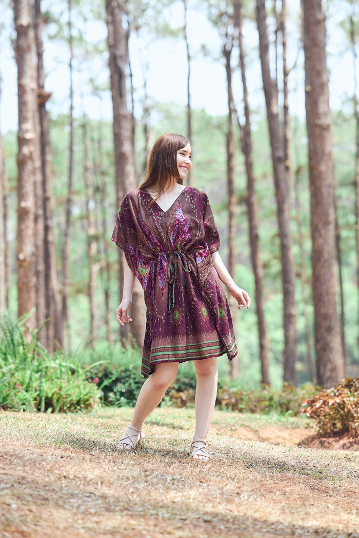 Rayon Boho Tops for Women One Size - Kimono - Burgundy - Lannaclothesdesign Shop