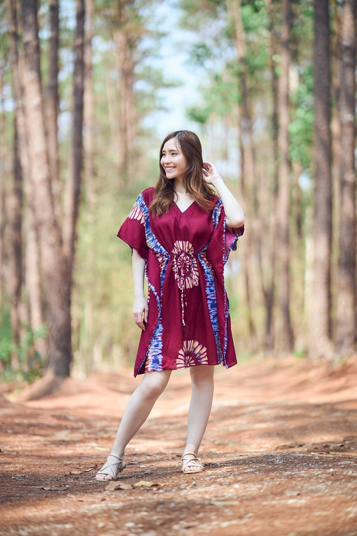 Rayon Boho Tops for Women One Size - Kimono - Burgundy - Lannaclothesdesign Shop