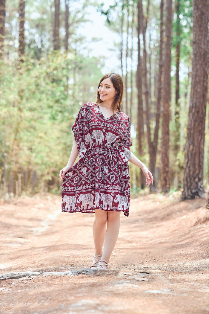 Rayon Boho Tops for Women One Size - Kimono - Burgundy - Lannaclothesdesign Shop
