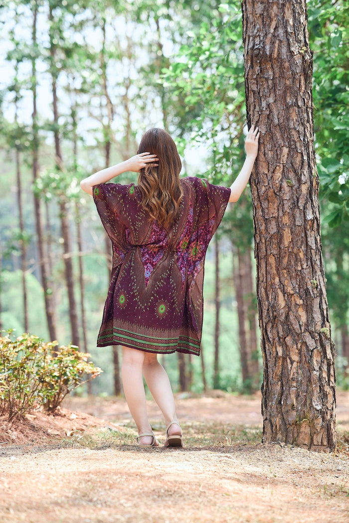 Rayon Boho Tops for Women One Size - Kimono - Burgundy - Lannaclothesdesign Shop