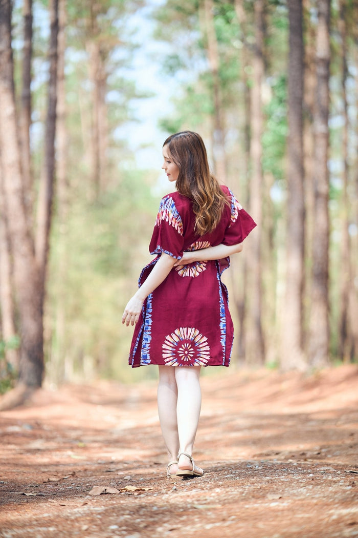 Rayon Boho Tops for Women One Size - Kimono - Burgundy - Lannaclothesdesign Shop