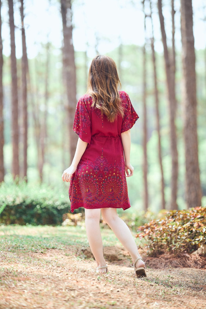 Rayon Boho Tops for Women One Size - Kimono - Burgundy - Lannaclothesdesign Shop