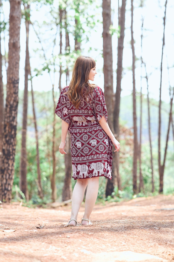 Rayon Boho Tops for Women One Size - Kimono - Burgundy - Lannaclothesdesign Shop