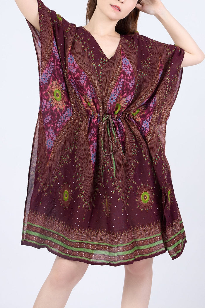 Rayon Boho Tops for Women One Size - Kimono - Burgundy - Lannaclothesdesign Shop