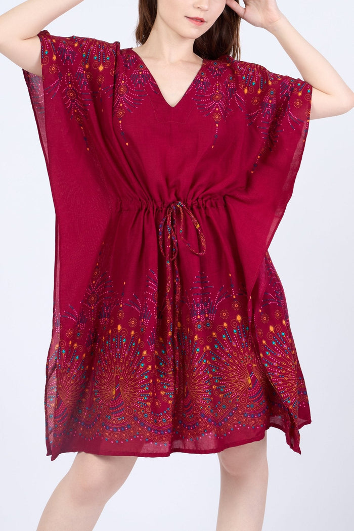 Rayon Boho Tops for Women One Size - Kimono - Burgundy - Lannaclothesdesign Shop