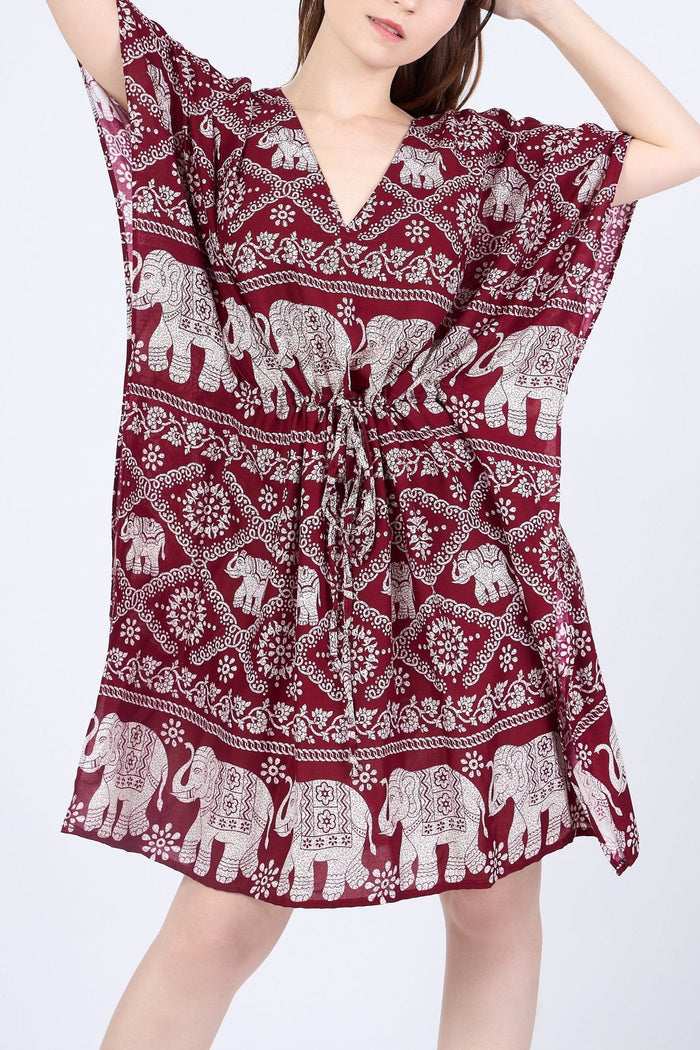 Rayon Boho Tops for Women One Size - Kimono - Burgundy - Lannaclothesdesign Shop