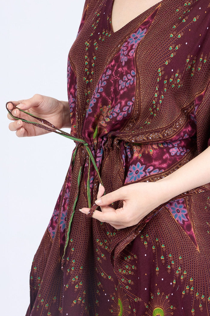 Rayon Boho Tops for Women One Size - Kimono - Burgundy - Lannaclothesdesign Shop