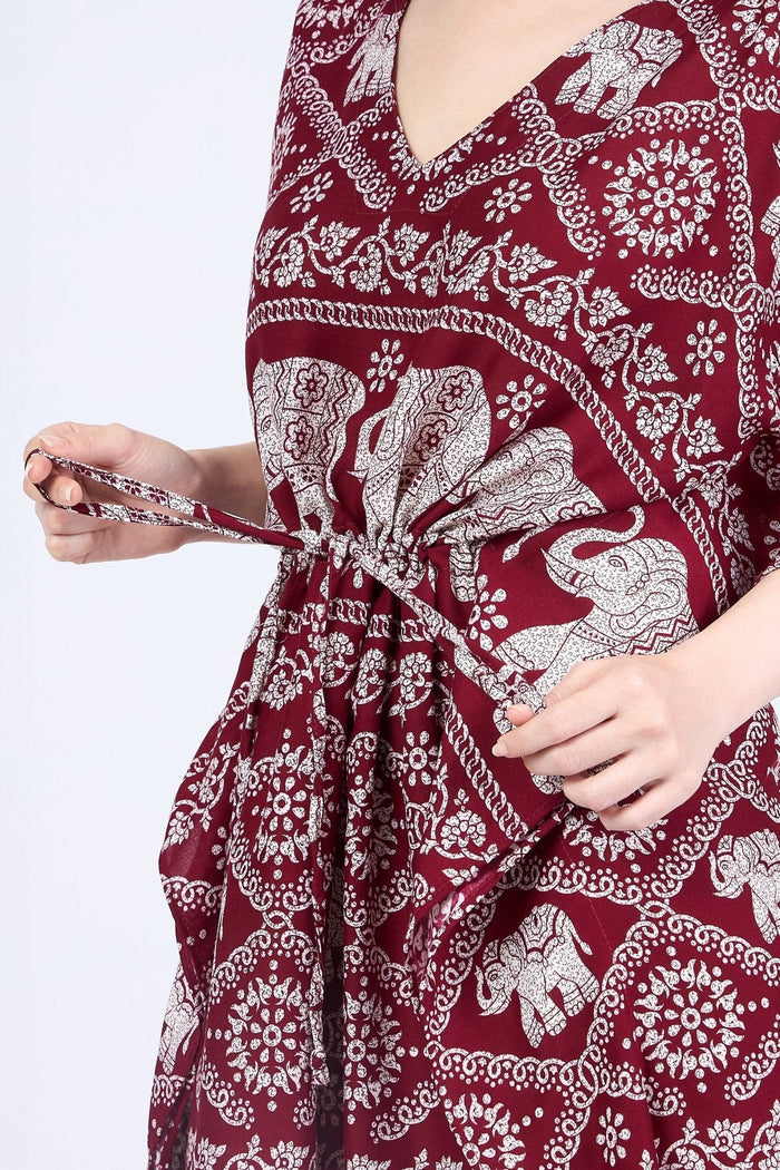 Rayon Boho Tops for Women One Size - Kimono - Burgundy - Lannaclothesdesign Shop