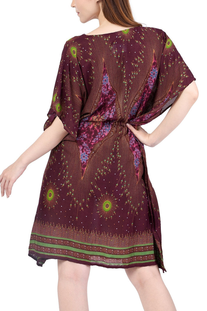 Rayon Boho Tops for Women One Size - Kimono - Burgundy - Lannaclothesdesign Shop
