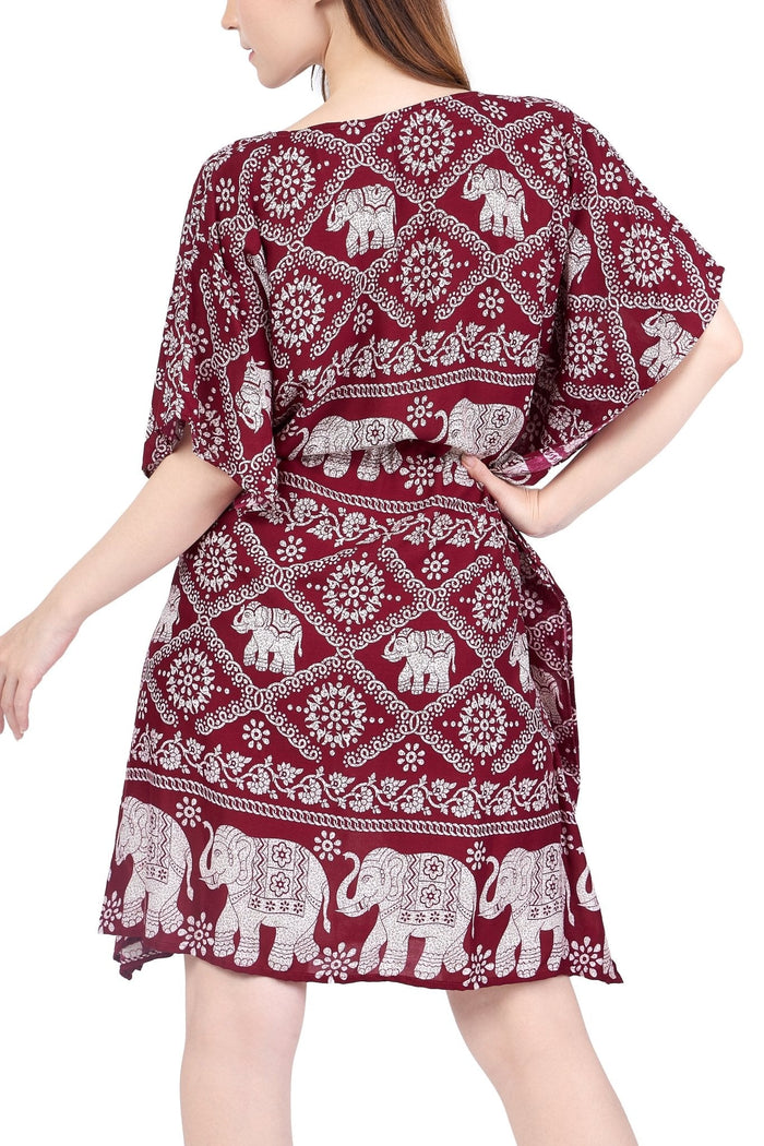 Rayon Boho Tops for Women One Size - Kimono - Burgundy - Lannaclothesdesign Shop