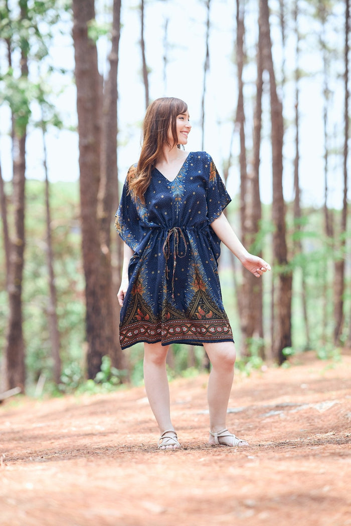 Rayon Boho Tops for Women One Size - Kimono - Dark Blue - Lannaclothesdesign Shop