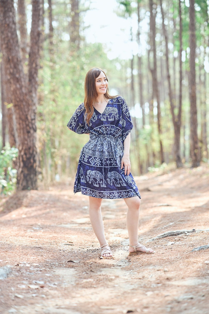 Rayon Boho Tops for Women One Size - Kimono - Dark Blue - Lannaclothesdesign Shop