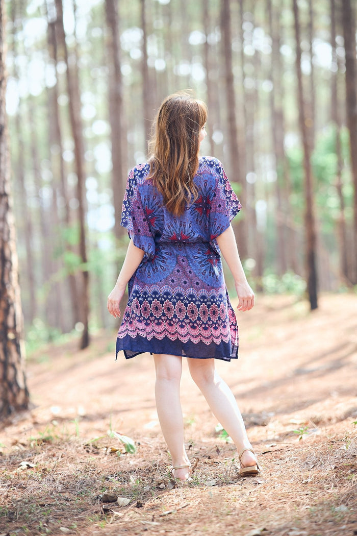 Rayon Boho Tops for Women One Size - Kimono - Dark Blue - Lannaclothesdesign Shop