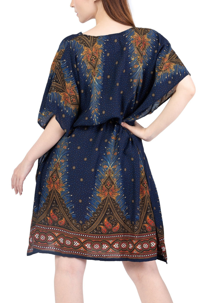 Rayon Boho Tops for Women One Size - Kimono - Dark Blue - Lannaclothesdesign Shop