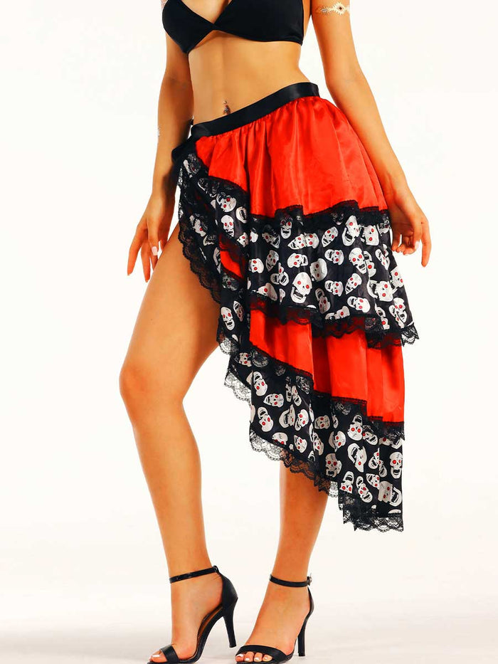 Red and Black Skull Side Slit Skirt
