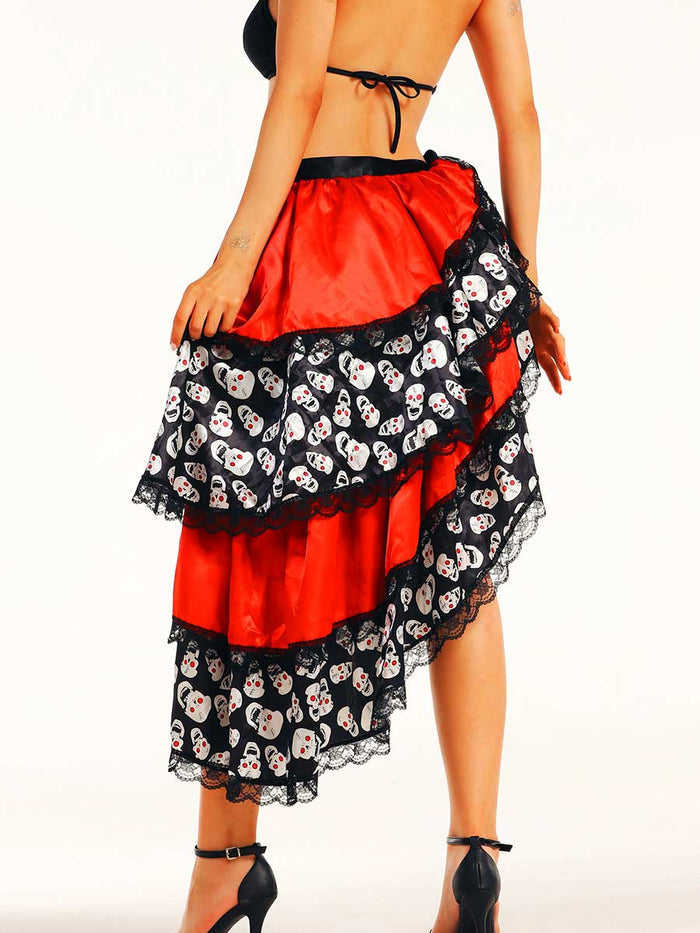 Red and Black Skull Side Slit Skirt