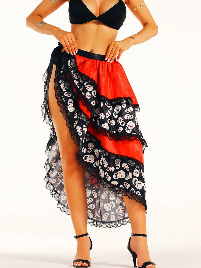 Red and Black Skull Side Slit Skirt