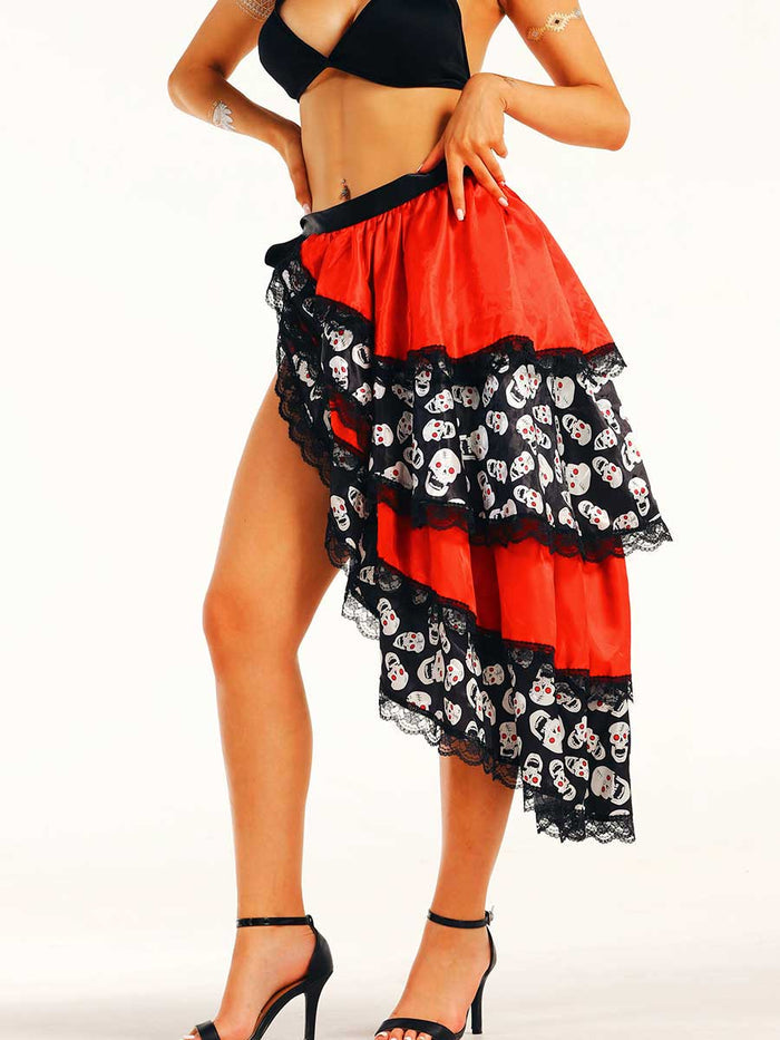 Red and Black Skull Side Slit Skirt
