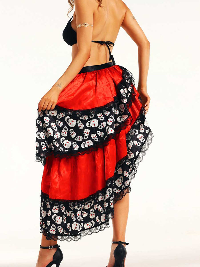 Red and Black Skull Side Slit Skirt