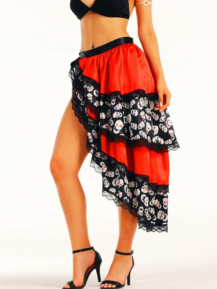 Red and Black Skull Side Slit Skirt