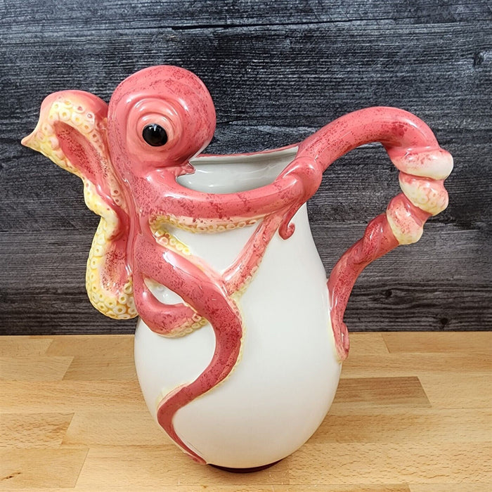 Red Octopus Pitcher Embossed Decorative Ocean Sea Life by Blue Sky Goldminc