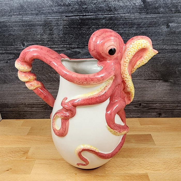 Red Octopus Pitcher Embossed Decorative Ocean Sea Life by Blue Sky Goldminc