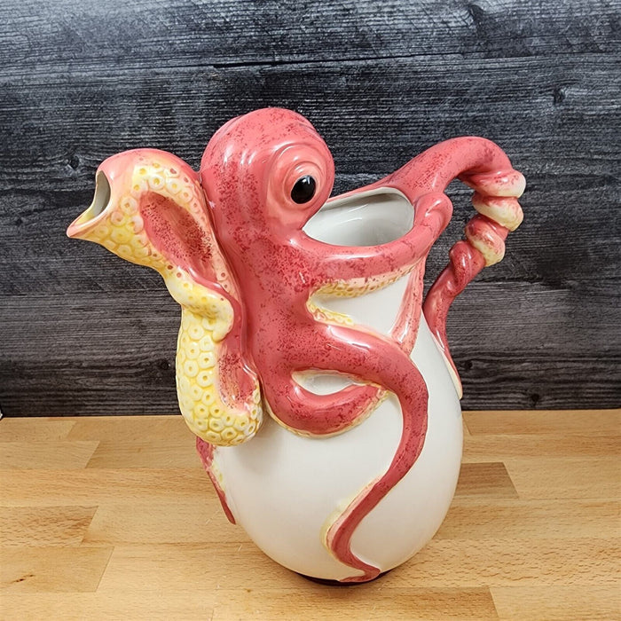 Red Octopus Pitcher Embossed Decorative Ocean Sea Life by Blue Sky Goldminc