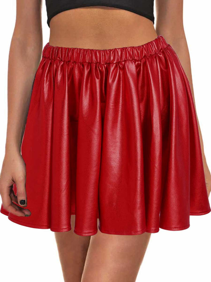Red Reflective Pleated Skirt