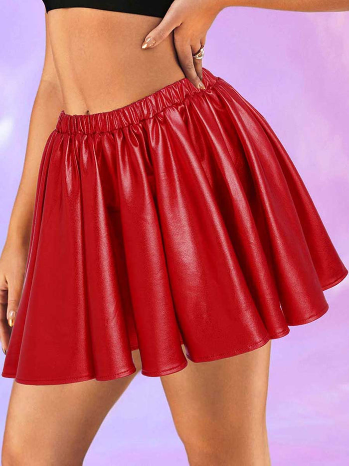 Red Reflective Pleated Skirt