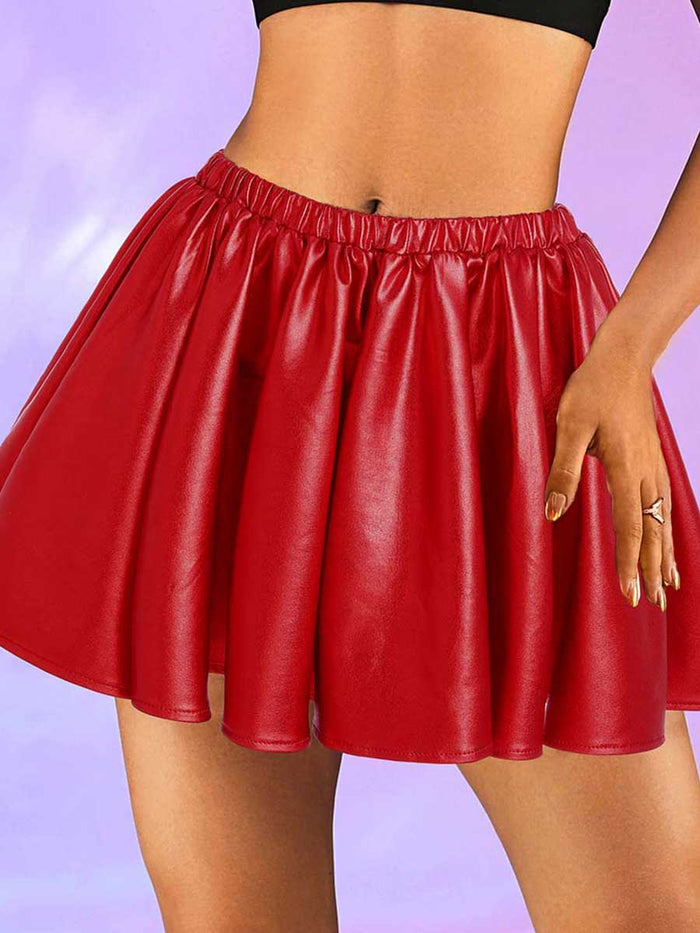 Red Reflective Pleated Skirt