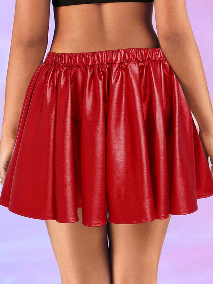 Red Reflective Pleated Skirt