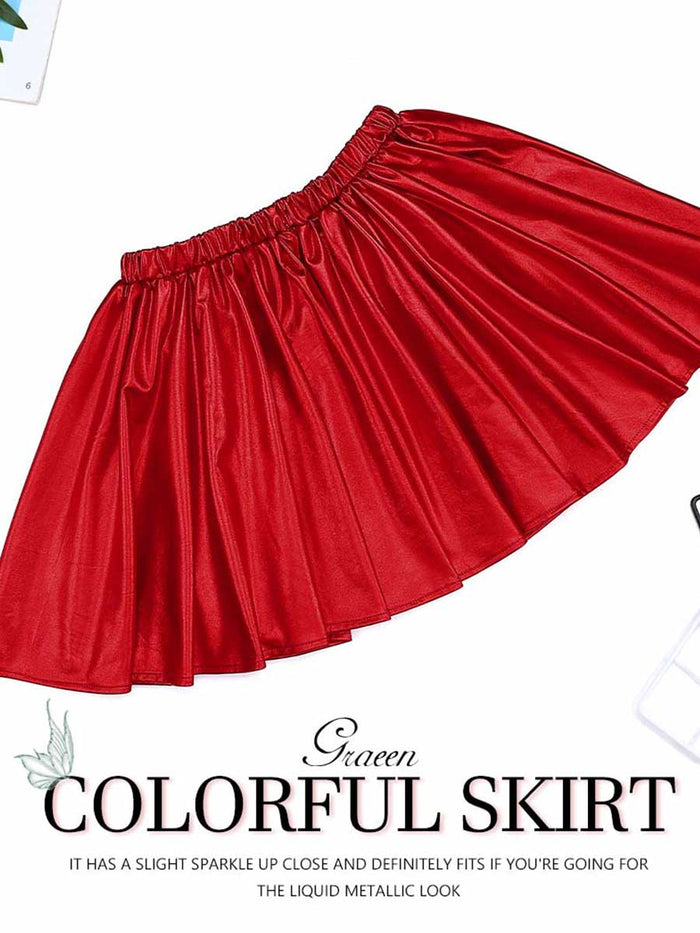 Red Reflective Pleated Skirt