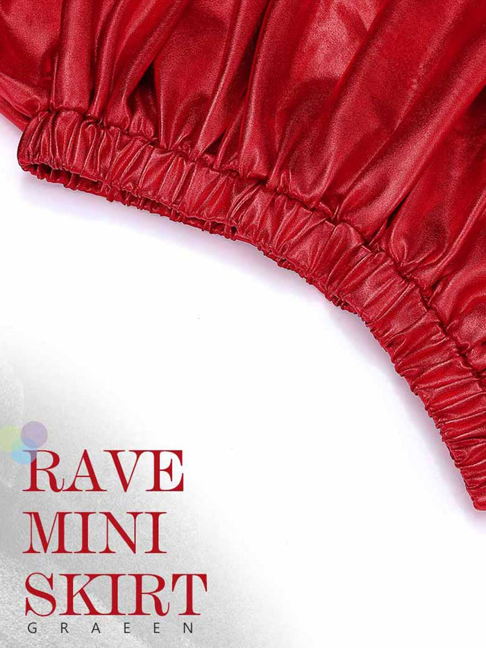Red Reflective Pleated Skirt