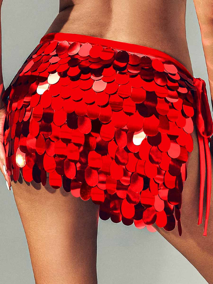 Red Sequin Short Skirt with Slim Silhouette