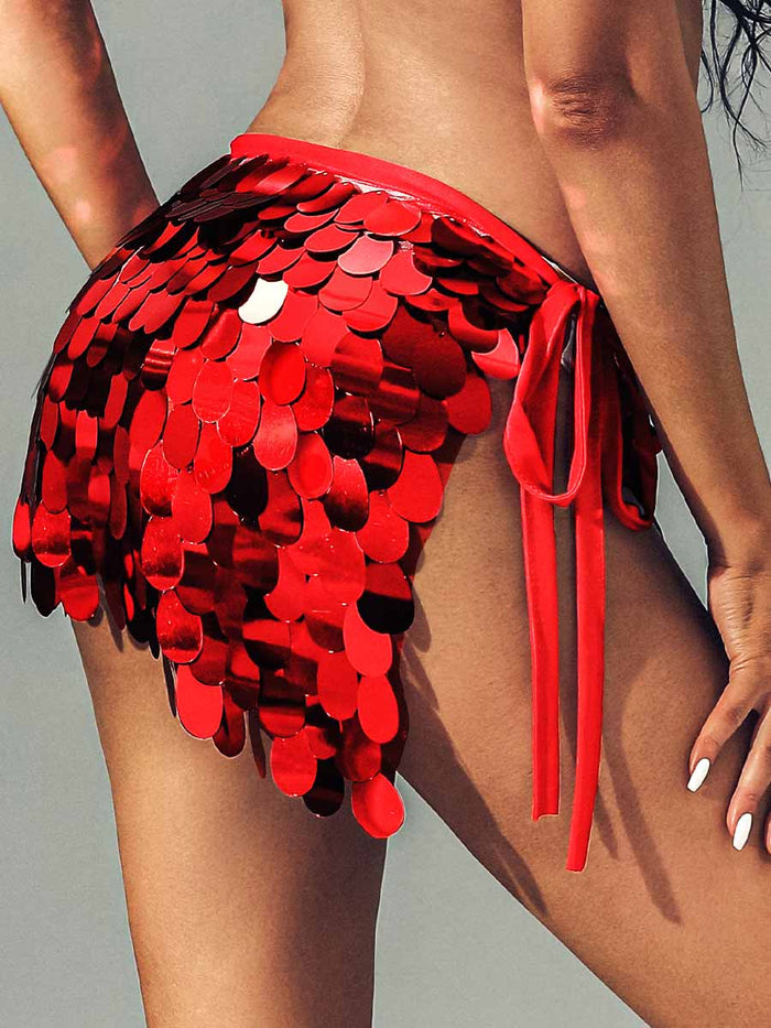 Red Sequin Short Skirt with Slim Silhouette