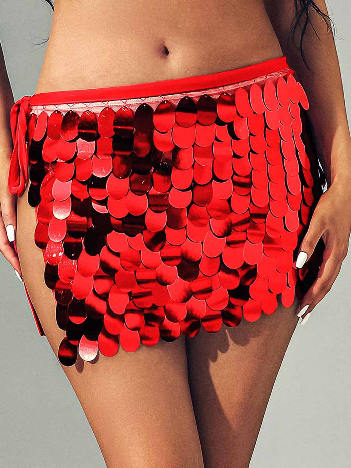 Red Sequin Short Skirt with Slim Silhouette