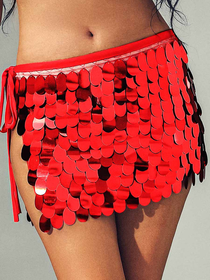 Red Sequin Short Skirt with Slim Silhouette