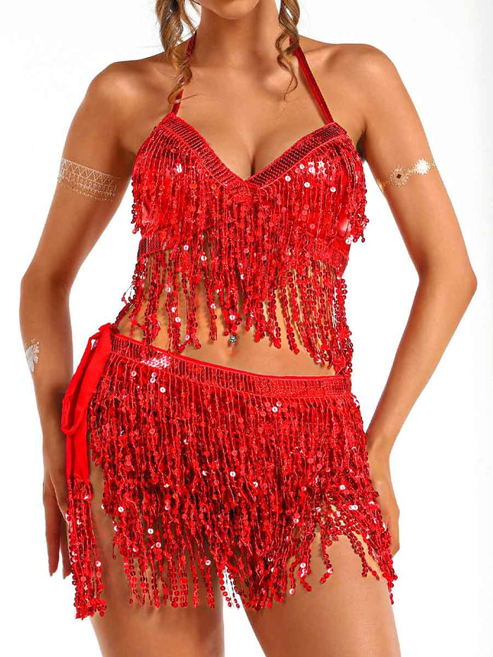 Red Sequin Tassel Two-Piece Set