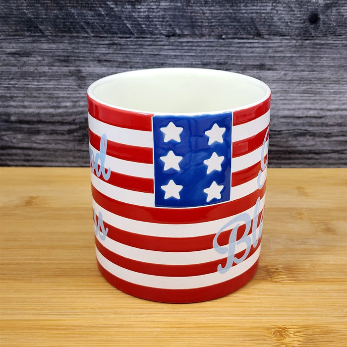 Red White Blue American Flag Mug God Bless Ceramic Coffee Cup Blue Sky 21oz